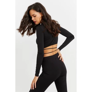 Cool & Sexy Women's Black Open Waist Crop Top IC115