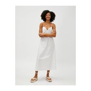 Koton Long Poplin Dress With Straps, Underwire, Sweetheart Collar Cotton