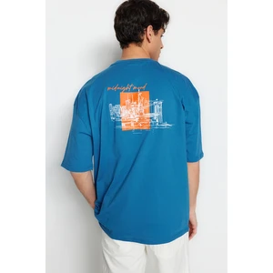 Trendyol Indigo Men's Oversize/Wide Cut Crew Neck Short Sleeve T-Shirt