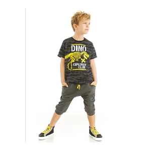 Mushi Dino Explorer Boys' Camouflage T-shirt, Gray Capri Shorts Summer Suit.