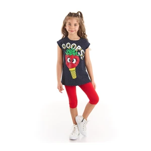 Mushi Strawberry Ice Cream for Girl Child Polka Dot Black T-shirt and Red Leggings Set.