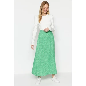 Trendyol Green Floral Printed Viscose Knitted Flare Skirt