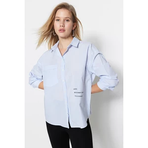 Trendyol Blue Woven Shirt with Pockets and Print Detail