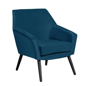 Niebieski aksamitny fotel z czarnymi nogami Max Winzer Alegro