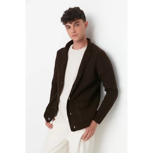 Trendyol Brown Men's Slim Fit Jacket Collar Knitwear Cardigan With Pocket