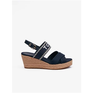 Sandále Tommy Hilfiger SEASONAL WEBBING MID WEDGE dámske, tmavomodrá farba, na kline, FW0FW07091