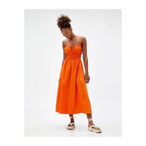 Koton Midi Dress with Thin Straps Window Detailed Waist Gippe