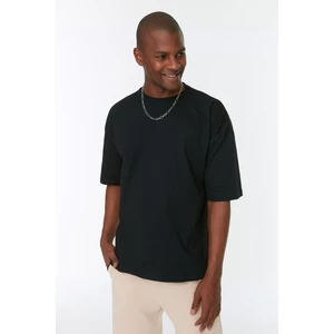 Trendyol Black pánske basic 100% bavlnené crew krk oversized tričko s krátkym rukávom.