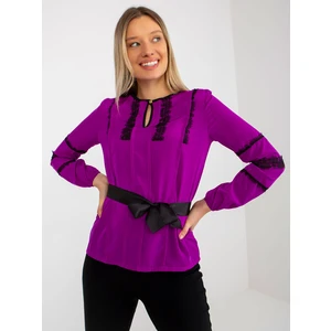 Purple formal blouse with tie belt