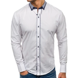 Cămașă elegantă cu mâneca lungă pentru bărbat albă Bolf 6941