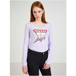 Light purple women's T-shirt with Guess print - Women