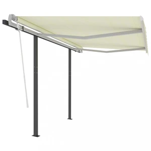 Ručně zatahovací markýza se sloupky 350x250 cm Dekorhome Krémová,Ručně zatahovací markýza se sloupky 350x250 cm Dekorhome Krémová