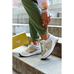 Fashionable Sport Shoes Women's Sneakers White and Gold Danielle