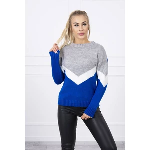 Sweater with geometric patterns gray+mauve-blue