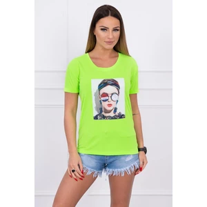 Blouse with a woman's graphics green neon