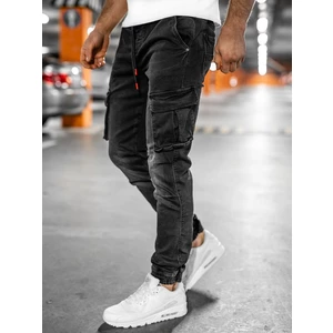Czarne jeansowe joggery bojówki spodnie męskie slim fit Denley 31008W0