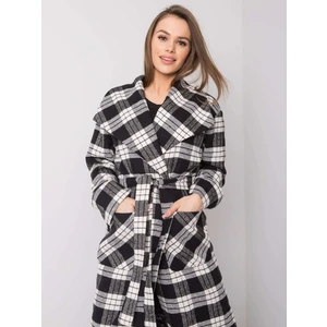 Long black and white plaid coat