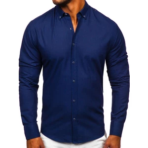 Tmavě modrá pánská bavlněná košile s dlouhým rukávem Bolf 20701