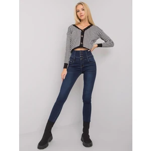 High waist, dark blue denim jeans