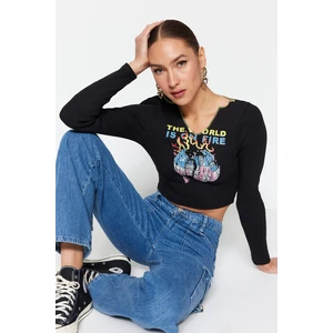 Trendyol Black Printed Bedstead Stitched Knitted Blouse