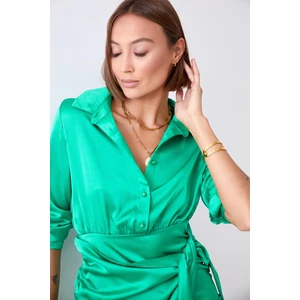 Green shirt dress with tie at the front