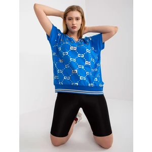 Dark blue blouse plus size for everyday wear with print