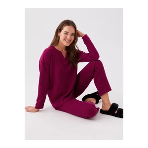 LC Waikiki Women's Crew Neck Plain Long Sleeve Pajamas Set