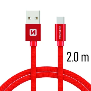 Datový kabel Swissten Textile USB / USB-C 2 M, red