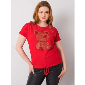 Plus size red blouse with drawstrings