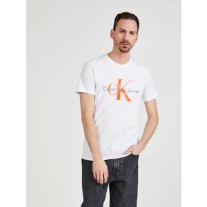 White Men's T-Shirt with Calvin Klein Jeans Print - Men's