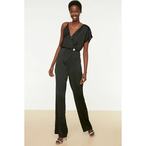 Trendyol Black Stone Accessory Satin Jumpsuit