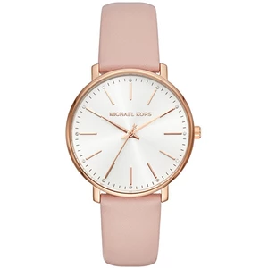 Women's watch with leather strap in gold-pink Michael Kors Pyp - Women