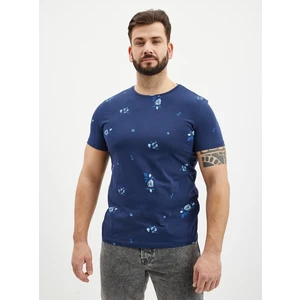 Dark Blue Mens Patterned T-Shirt Blend - Men