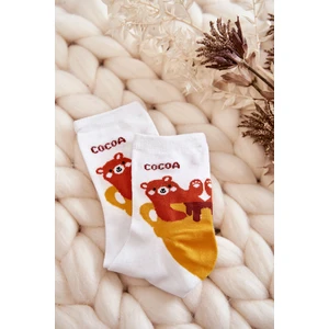 Women's Funny Socks Winnie Bear In the Cup White