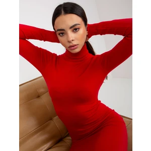 Lady's red fitted dress