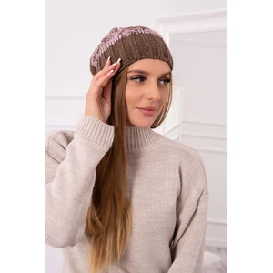 Beanie with fleece Paryż K213 brown + powder pink