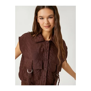 Koton Crop Vest Quilted Shirt Collar Pocket Detailed