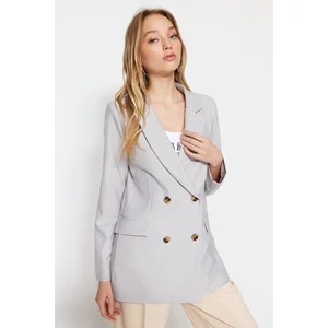 Trendyol Gray Woven Lined Double Breasted Blazer with Closure