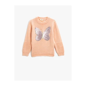 Koton Knitwear Sweater with Butterfly Pattern Crew Neck