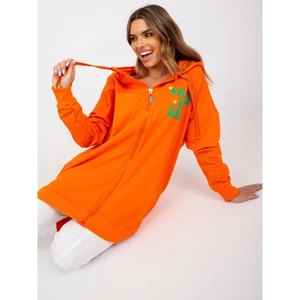 Long orange and green cotton sweatshirt with zip