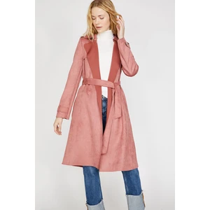 Koton Women's Pink Tie Waist Trench Coat