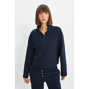 Trendyol Navy Blue Stand Up Collar Zippered Knitted Sweatshirt