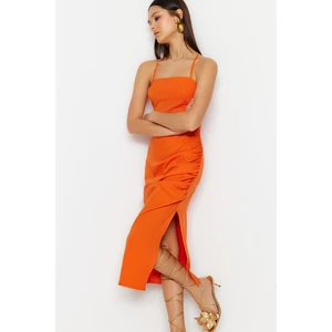 Trendyol Orange Draped Detailed Midi Evening Dress.