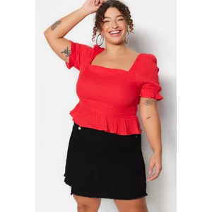Trendyol Curve Red Woven Square Collar Blouse