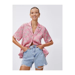 Koton Floral Shirt Short Sleeve Jacket Collar