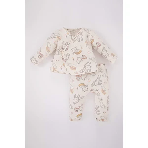 DEFACTO Baby Girl Patterned Long Sleeve Top Bottom Muslin 2-piece Set