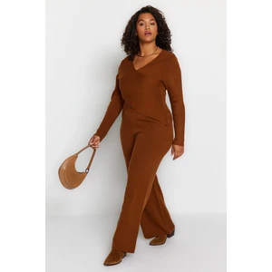 Trendyol Curve Brown Double-Breasted Sweater Top-Upper Set