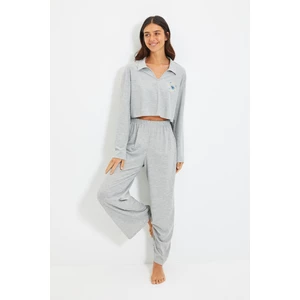 Trendyol Gray Embroidery Detailed Camisole Knitted Pajamas Set