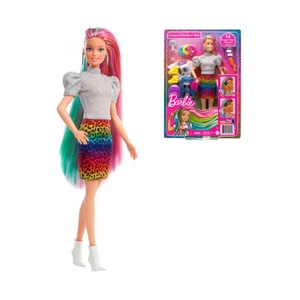 Barbie leopardí panenka s duhovými vlasy a doplňky