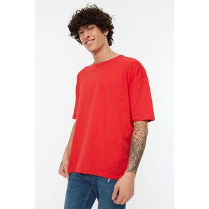 Trendyol Red Men's Basic 100% Cotton Crew Neck Oversize Short Sleeved T-Shirt